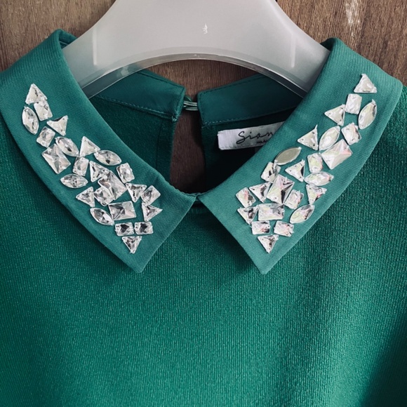 Bright Green Knitted Cardigan Short Sleeve Rhinestone Embroidery Sioni Milano - Picture 4 of 9